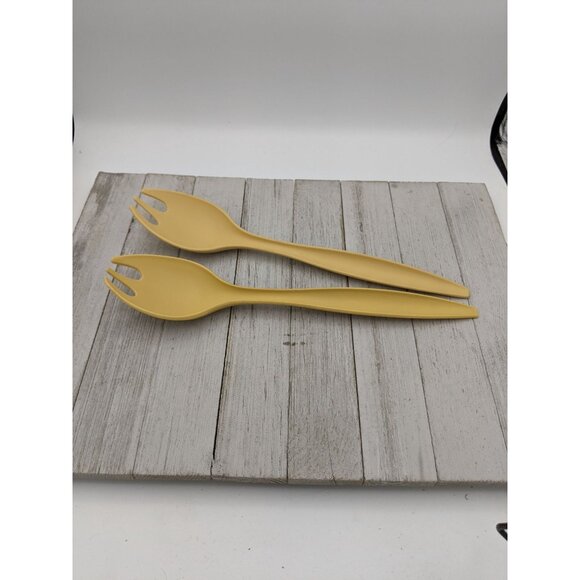 Tupperware #2 Harvest Gold Lot of 2 Salad Spoons Sporks Serving Utensil 12" - Picture 1 of 7